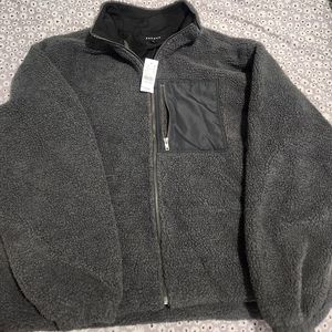dark grey mens sherpa pacsun zip up jacket